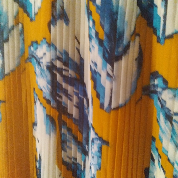 Fever Yellow and Blue Leaf Print Sleeveless Summer Dress XL - Picture 4 of 11